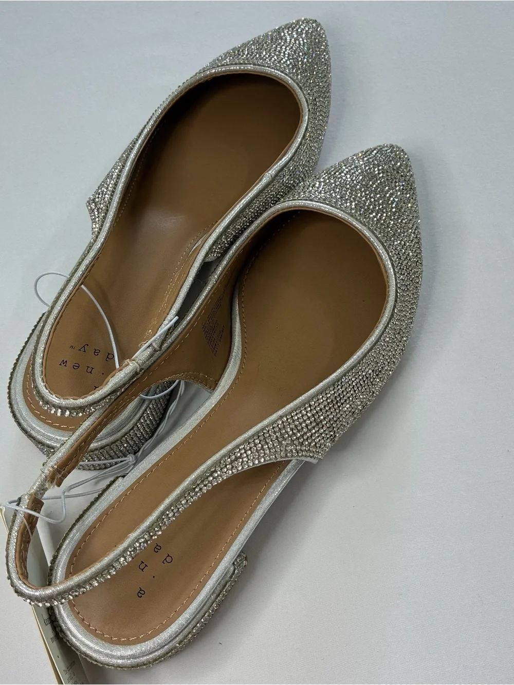 A New Day Elle Silver Rhinestone Slingback Pointed Toe Low Block Heels Size 7